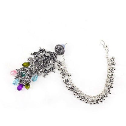 Silver Oxidised Jhumka Earring with Chain for Women