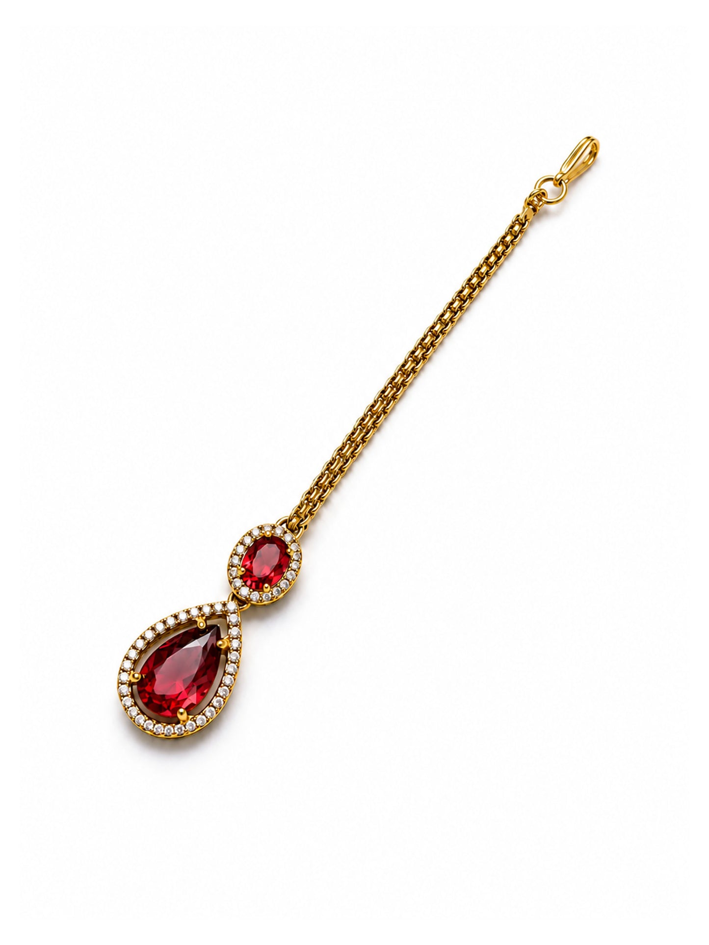 Antique Gold Plated Red AD Maang Tikka for Women