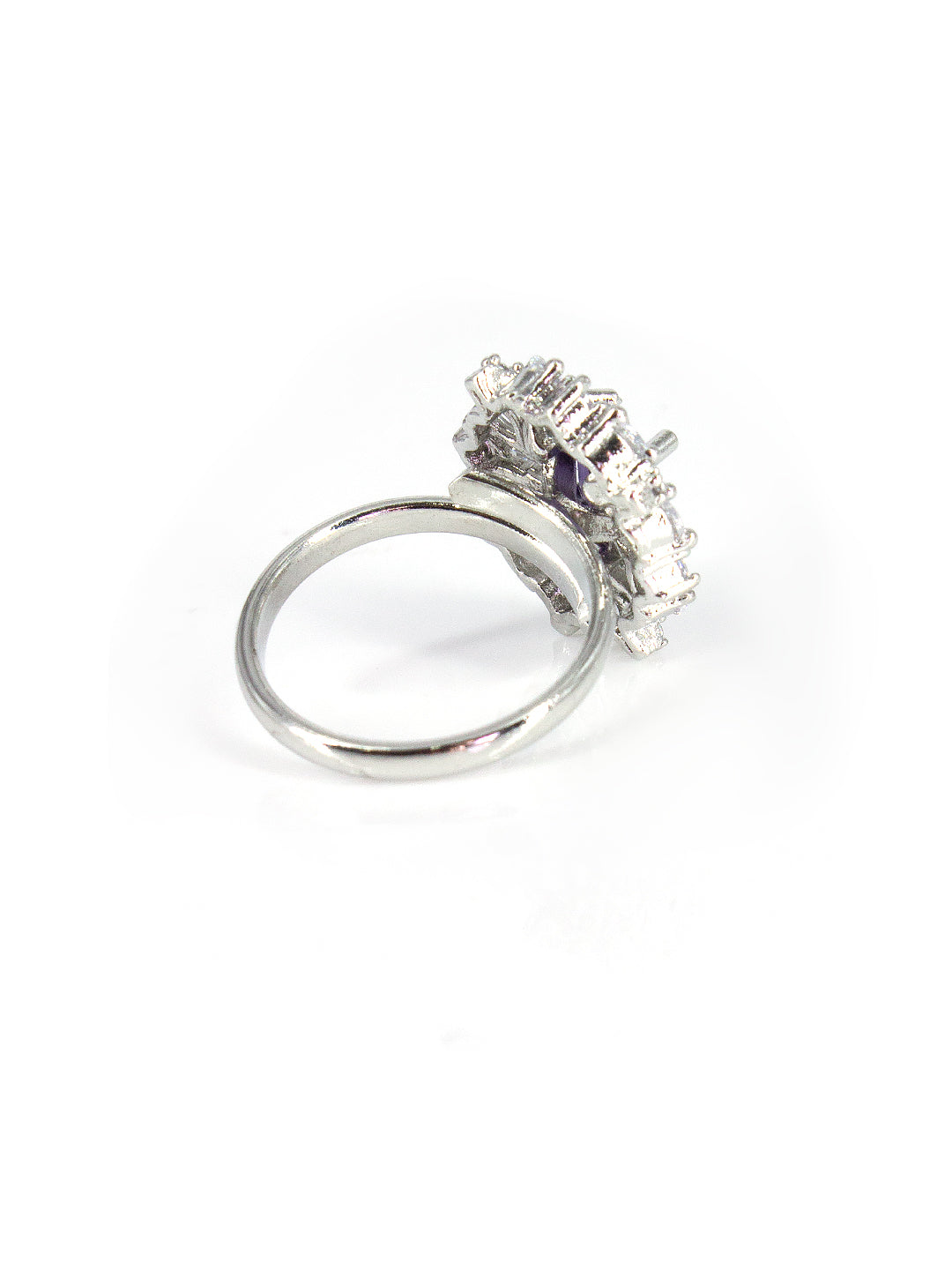 Silver-Plated American-Diamond Purple Adjustable Finger Ring