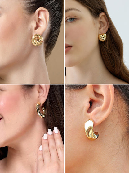 Set of 4 Gold-Plated Quirky Half Hoop & Studs Earrings