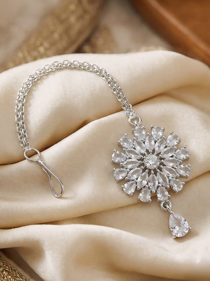 Silver Plated AD Maang Tikka for Women