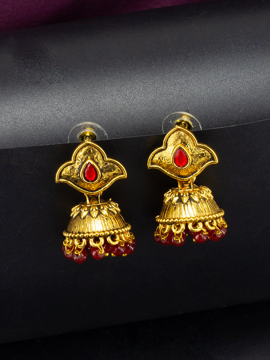 Red Beads Drop Jhumki Earrings
