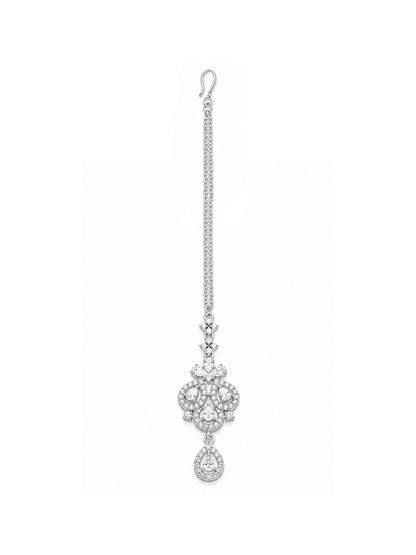 Silver Plated AD Maang Tikka for Women