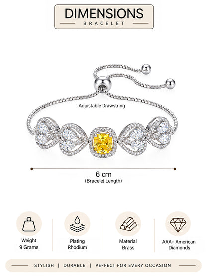 Silver Plated Yellow AD Adjustable Bracelet for Women