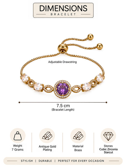 Antique Gold Plated Purple AD Adjustable Bracelet for Women