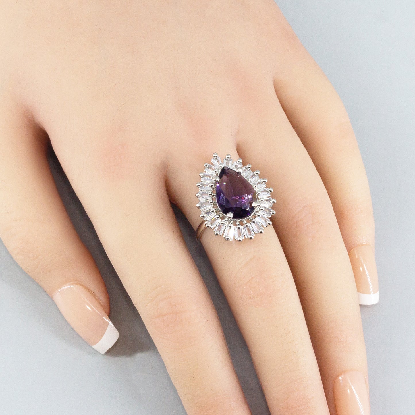 Silver Plated Purple AD Adjustable Ring for Women