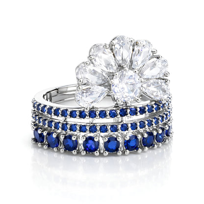 Silver-Plated American-Diamond Studded Floral Design Adjustable Finger Ring