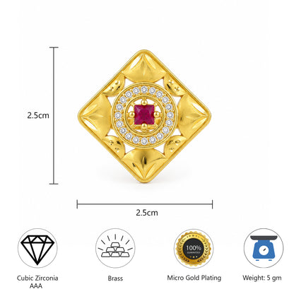 Gold Plated Anti Tarnish Red AD Finger Ring for Women