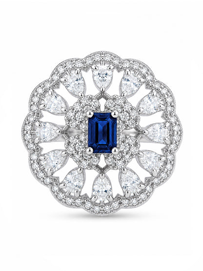 Rhodium Plated Blue AD Finger Ring for Women