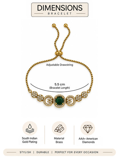 South Indian Gold Plated Green AD Adjustable Bracelet for Women