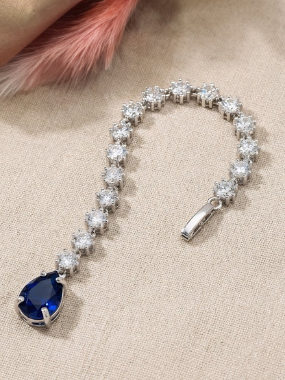 Silver Plated Blue AD Teardrop Maang Tikka for Women