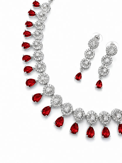 Silver Plated Red AD Jewellery Set for Women