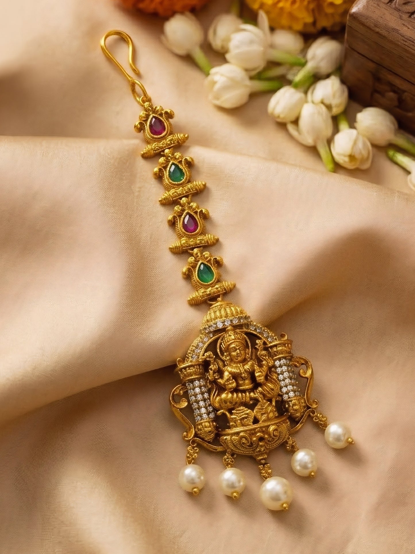 Gold Plated AD Temple Maang Tikka for Women