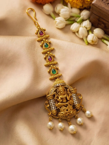 Gold Plated AD Temple Maang Tikka for Women