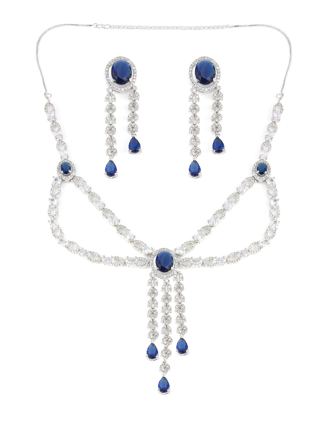 Silver Plated Blue AD Statement Jewellery Set