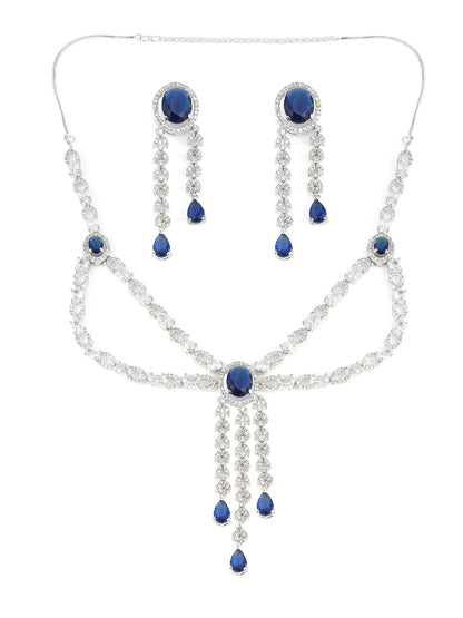 Silver Plated Blue AD Statement Jewellery Set