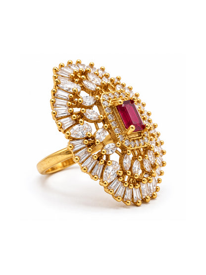 Antique Gold Plated Red AD Finger Ring for Women