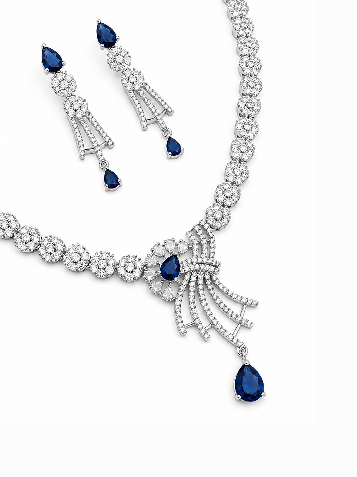 Silver Plated Blue AD Jewellery Set for Women