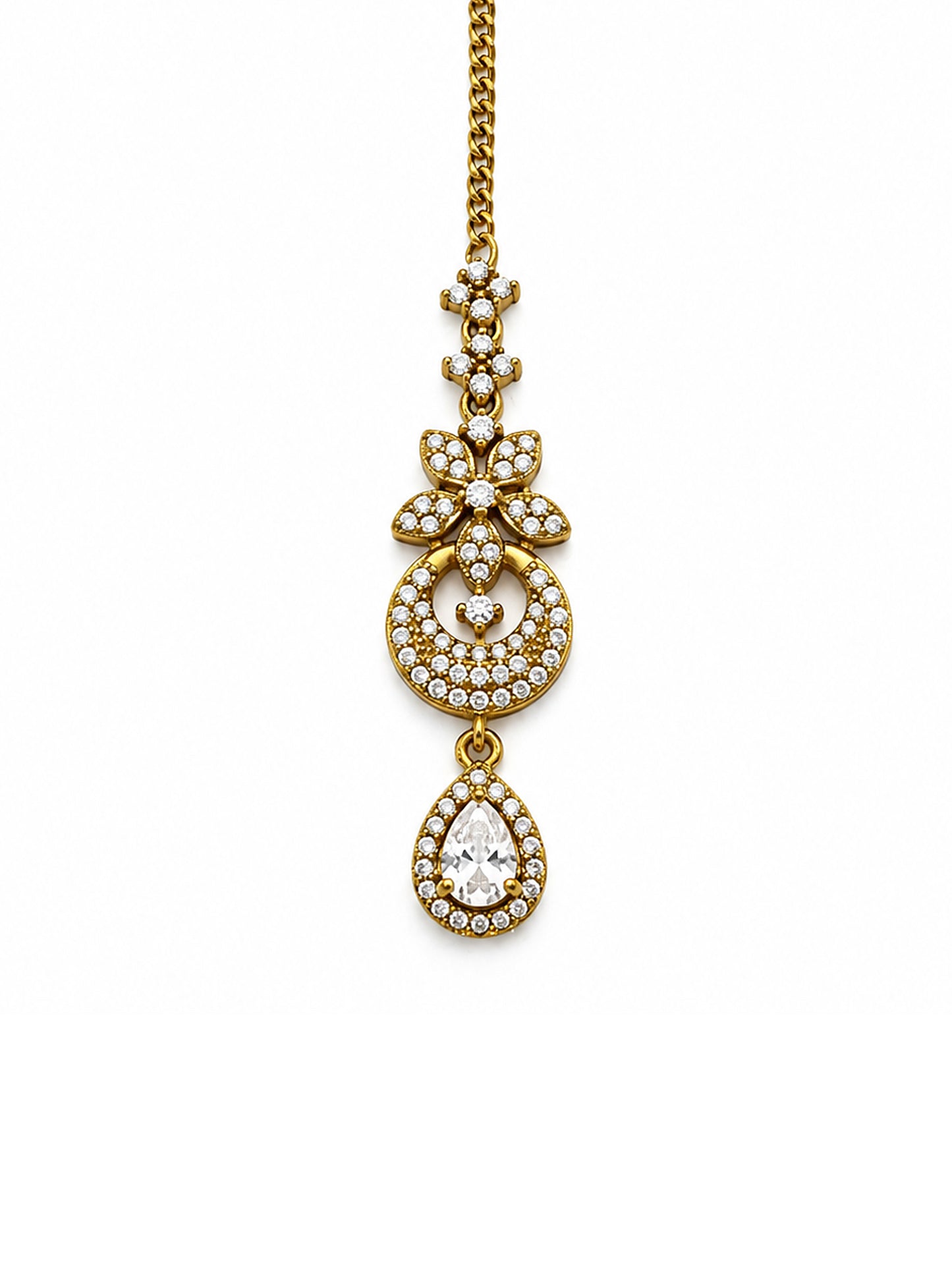 Antique Gold Plated AD Maang Tikka for Women