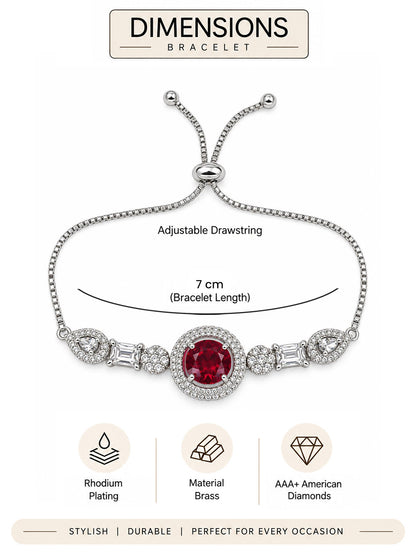 Rhodium Plated Red AD Adjustable Bracelet for Women