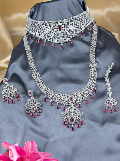 Silver Plated American Diamond Bridal Jewellery Set for Women