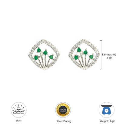 Silver Plated Green AD Studs For Women