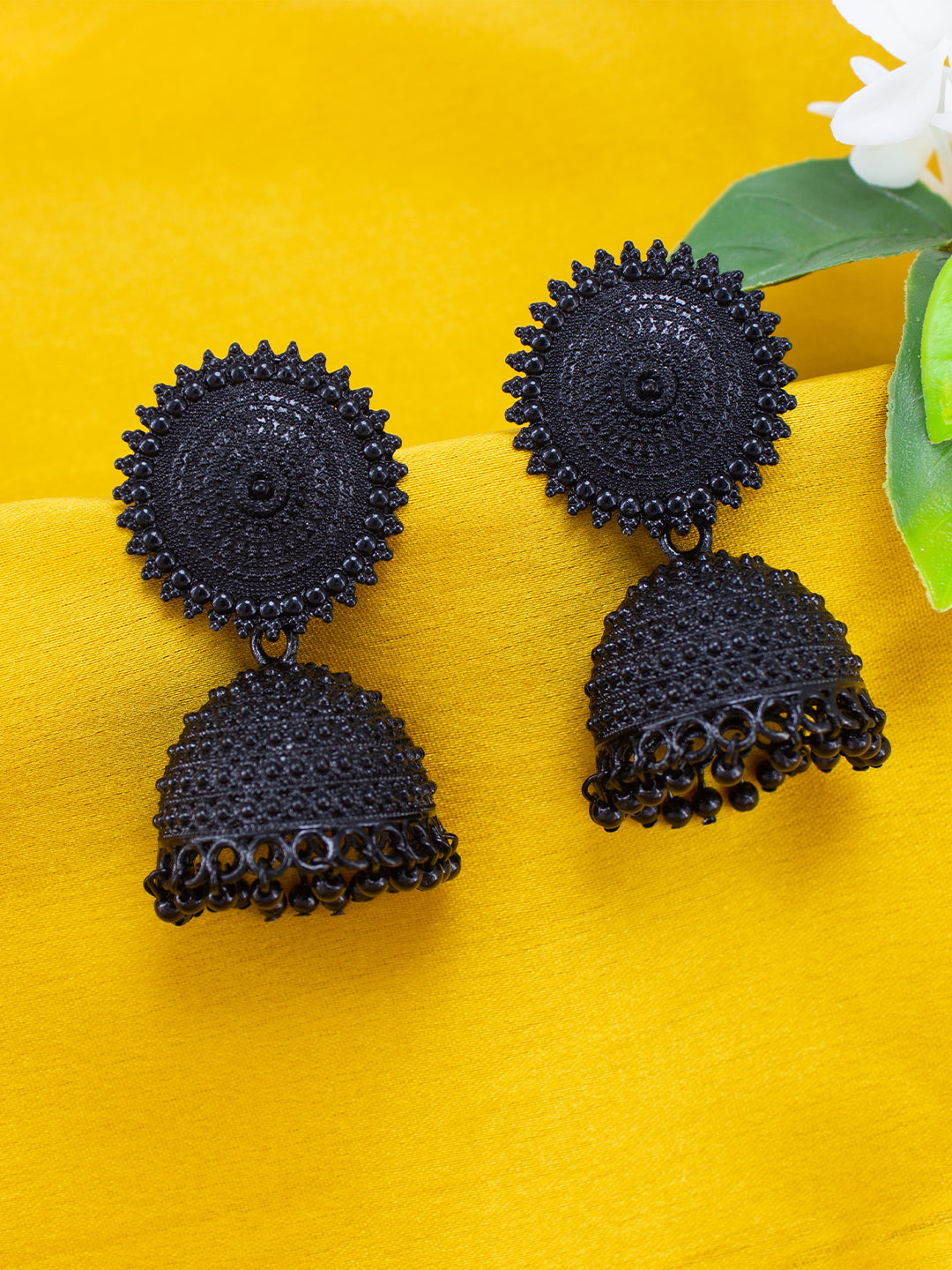 Black Artificial Stones Studded Jhumka Earrings