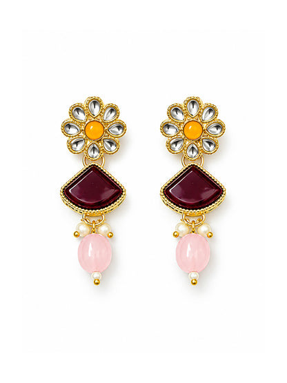 Gold Plated Artificial Stones and Beads Jewellery Set With Maangtika
