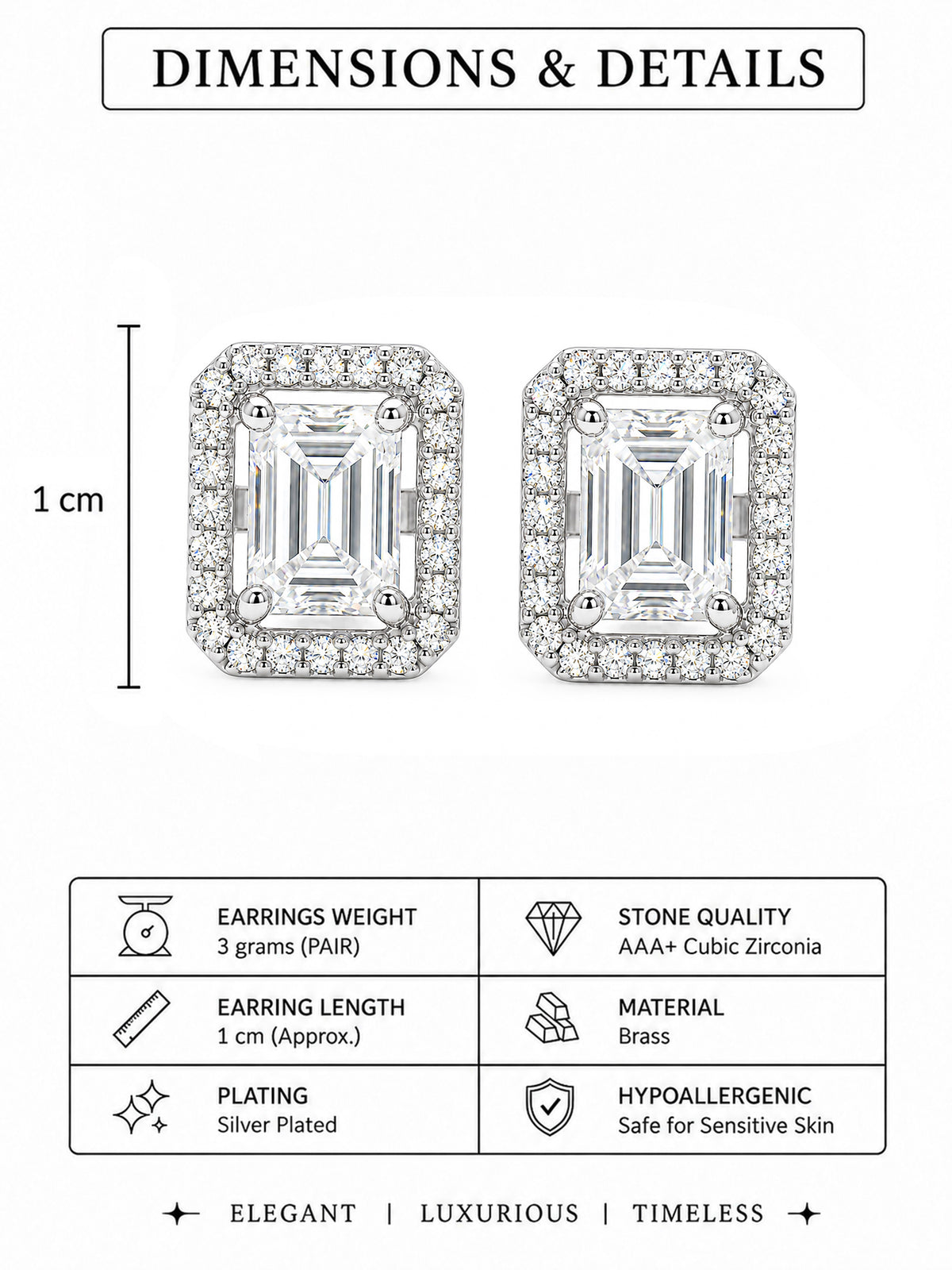 Rhodium Plated AD Stud Earrings for Women