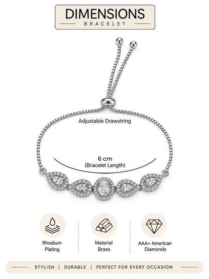Rhodium Plated AD Adjustable Bracelet for Women