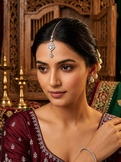 Silver Plated AD Maang Tikka for Women