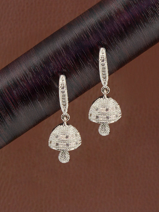 Silver Plated American Diamond Small Jhumki Drop Earring