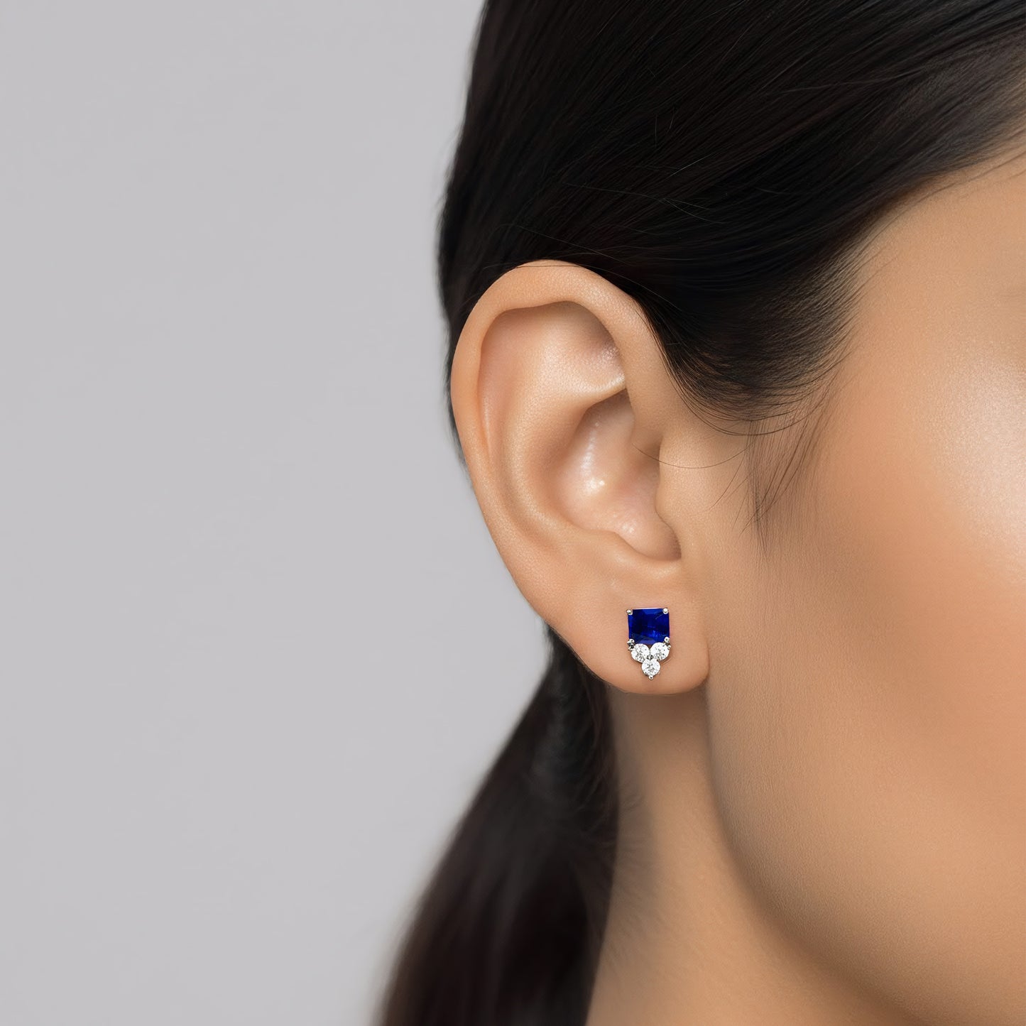 Rhodium Plated Blue AD Studs for Women
