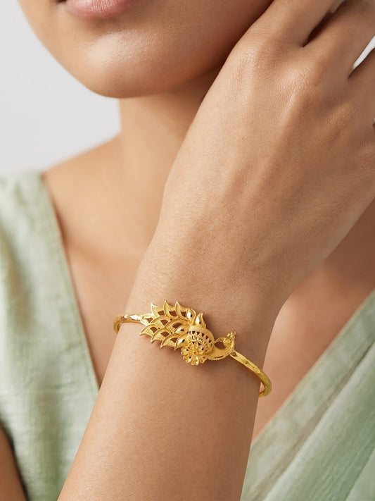 Gold Plated Peacock Temple Bangle Bracelet for Women