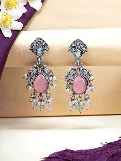 Pink Monalisa Bird Beads Drop Earrings