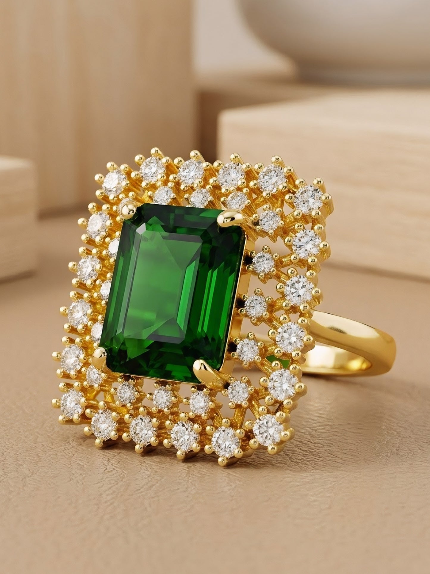 Gold Plated Green AD Adjustable Ring for Women