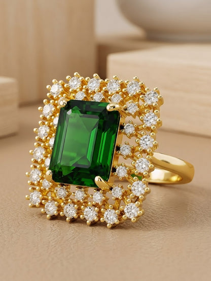 Gold Plated Green AD Adjustable Ring for Women