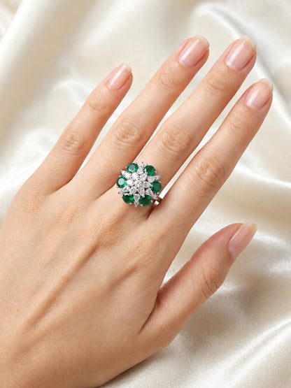Rhodium Plated Green AD Finger Ring for Women