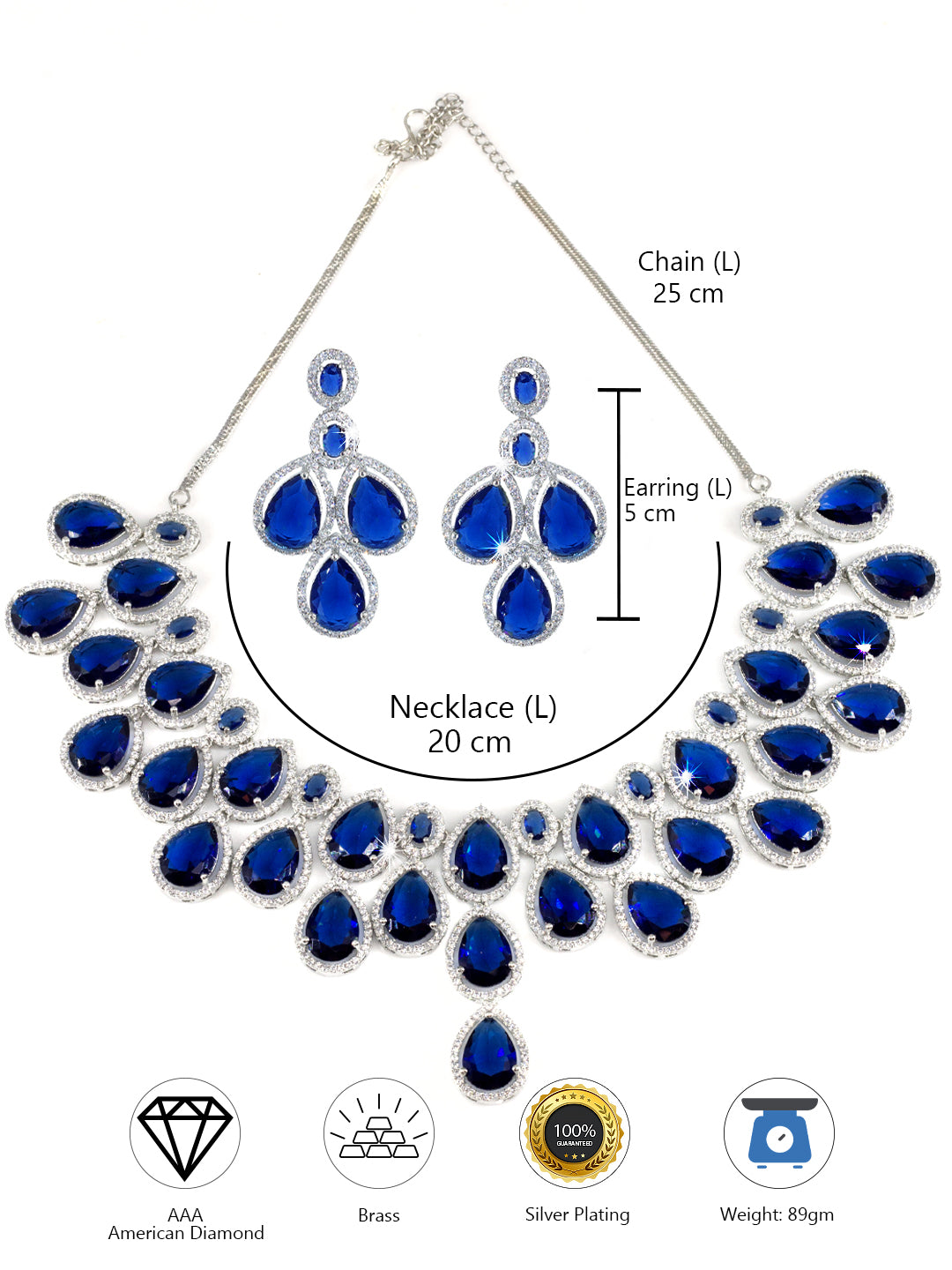 Blue AD Stone Studded Bridal Jewellery Set