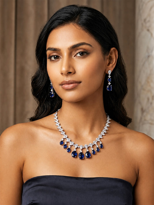 Silver Plated Blue AD Choker Set for Women