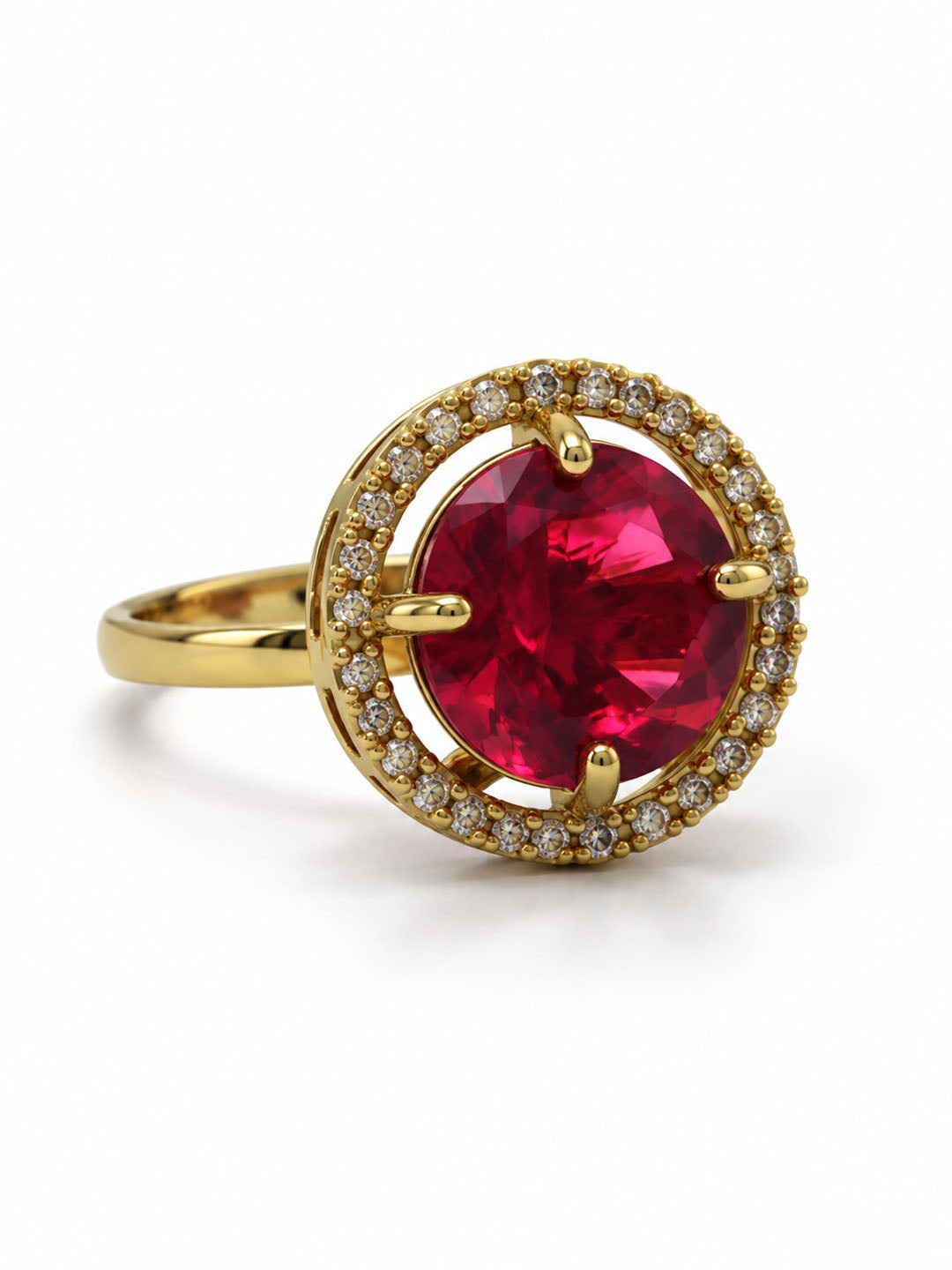 22K Gold Plated Red AD Finger Ring for Women