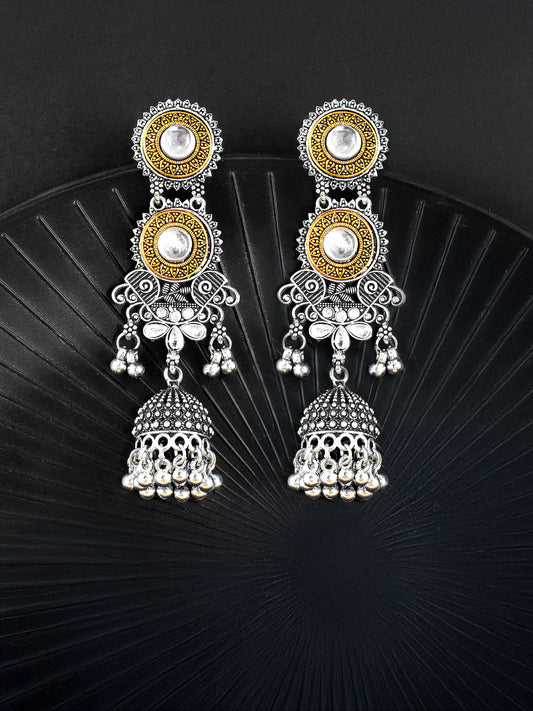 Dual Tone Gold &  Long Jhumki Earrings