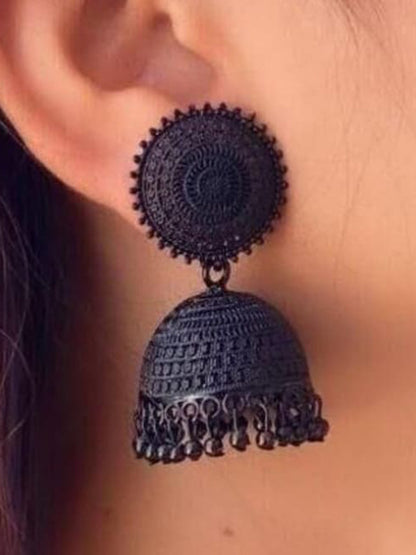 Black Artificial Stones Studded Jhumka Earrings