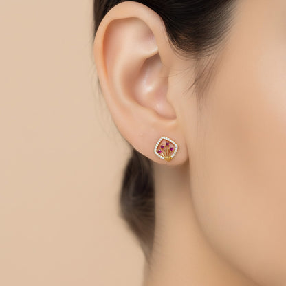 Gold Plated Red AD Stud Earrings for Women