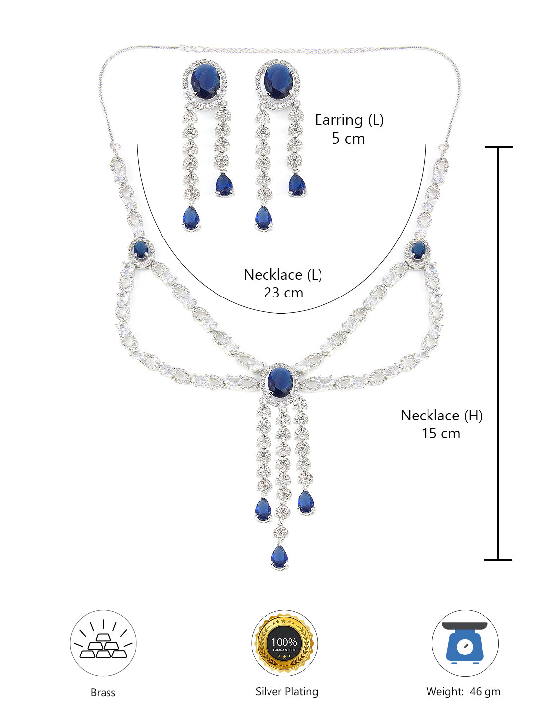 Silver Plated Blue AD Statement Jewellery Set