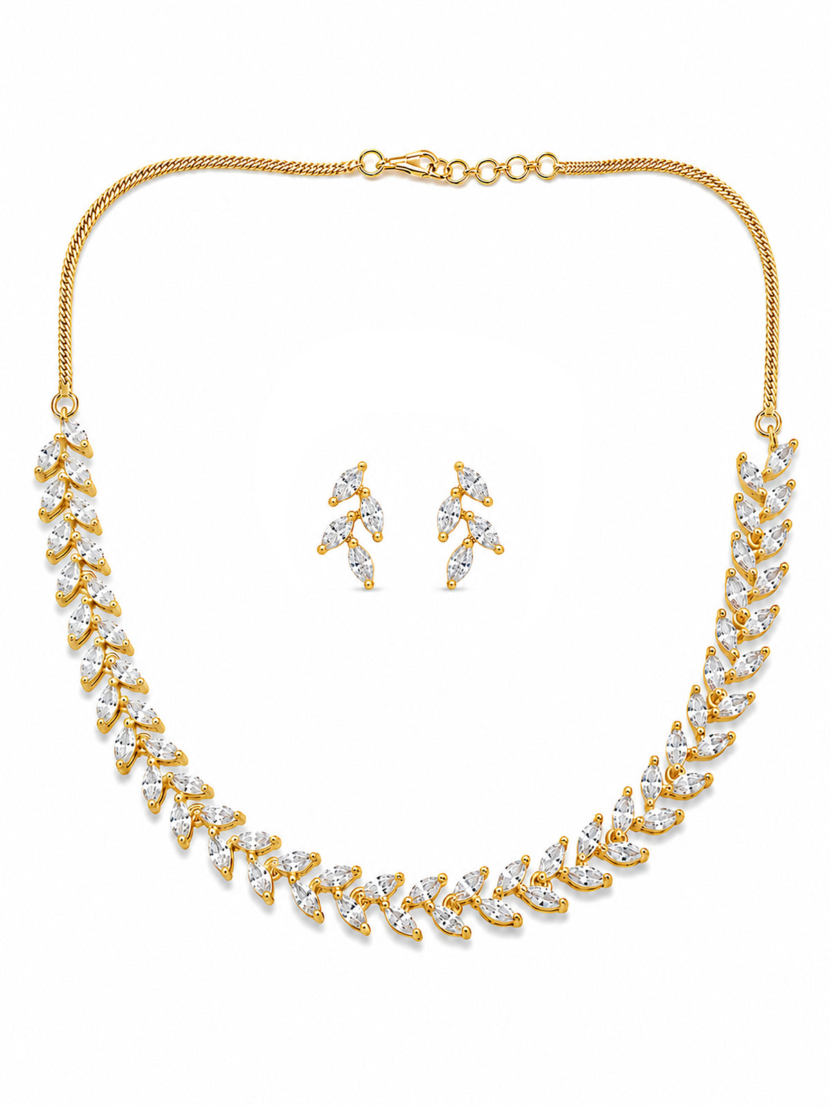 Gold Plated Leaf American Diamond Trendy Jewellery Set
