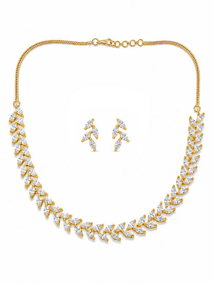 Gold Plated Leaf American Diamond Trendy Jewellery Set