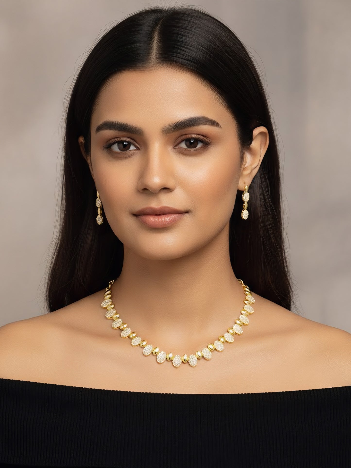 Gold Plated White American Diamond Designer Choker Set for Women