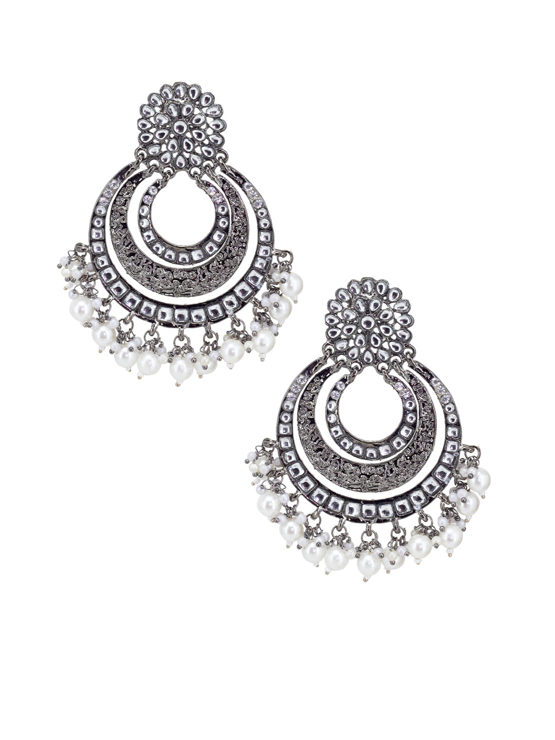 Floral Chandbaali Kundan & Beads Drop Earrings