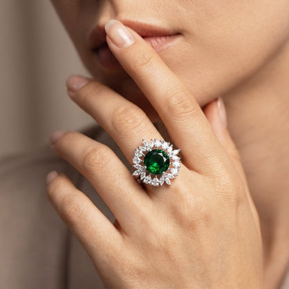 Rhodium Plated Green AD Finger Ring for Women